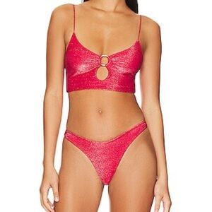 Tularosa New Again Bikini Set Red Metallic Glitter Small Cheeky